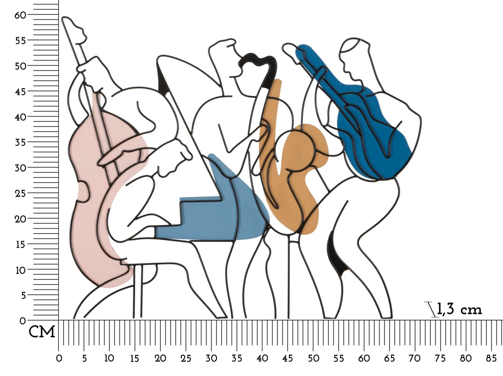 Decoratiune de perete din metal, Jazz Multicolor, l70xA1,3xH60 cm (5)