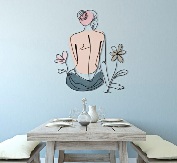 Decoratiune de perete din metal, Lady W/Flower Multicolor, l80xA1,3xH90 cm (4)