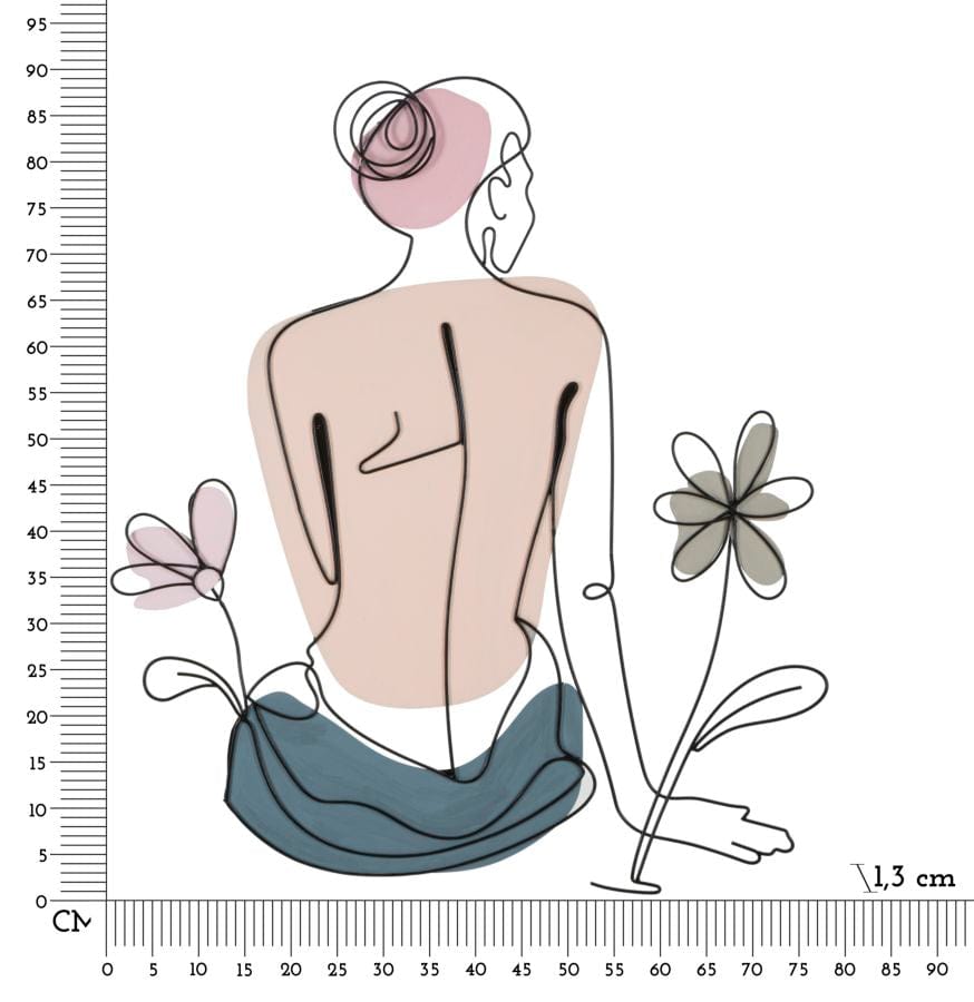 Decoratiune de perete din metal, Lady W/Flower Multicolor, l80xA1,3xH90 cm (5)