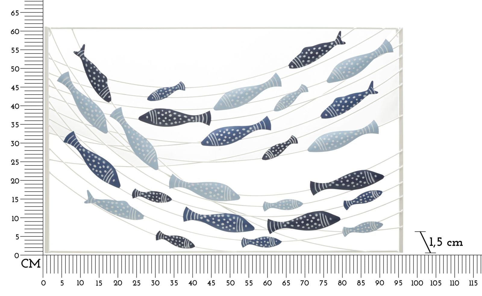 Decoratiune de perete din metal, Pesci Multicolor, l96,5xA1,5xH61 cm (5)
