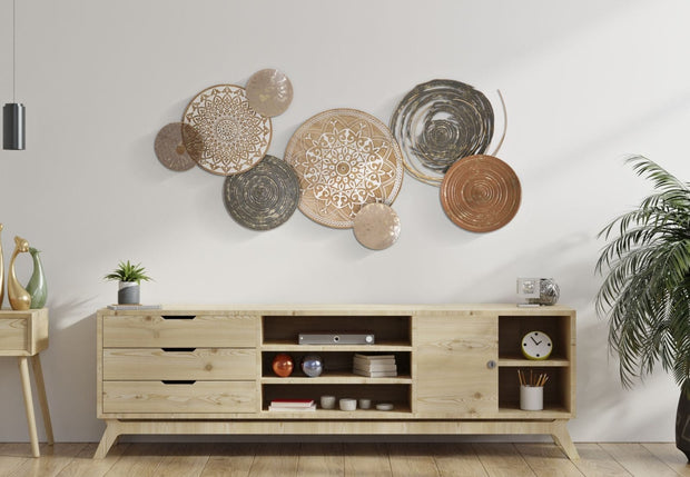 Decoratiune de perete din metal si MDF, Boho Multicolor, l167,6xA8,9xH80,6 cm (1)