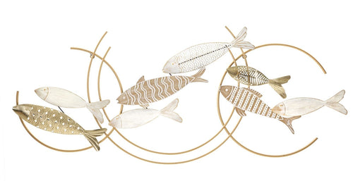 Decoratiune de perete din metal si MDF, Fishy Move Multicolor, l142,9xA5xH61,6 cm