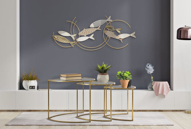 Decoratiune de perete din metal si MDF, Fishy Move Multicolor, l142,9xA5xH61,6 cm (1)