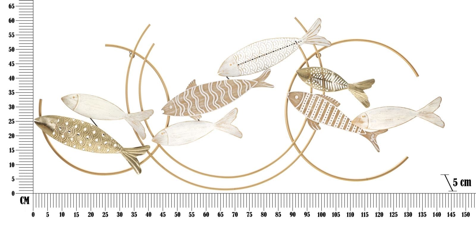 Decoratiune de perete din metal si MDF, Fishy Move Multicolor, l142,9xA5xH61,6 cm (5)
