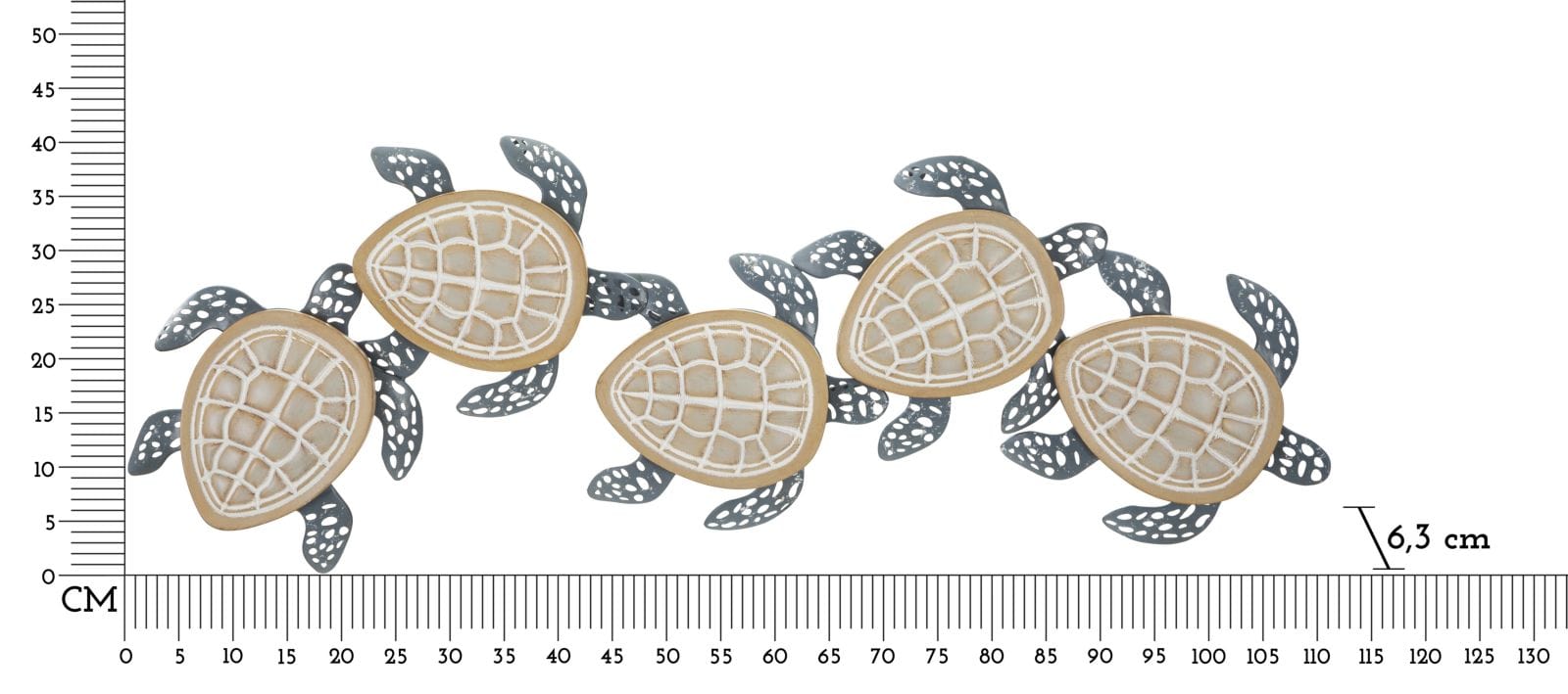 Decoratiune de perete din metal, Tartarughe Multicolor, l111,5xA6,3xH43 cm (5)