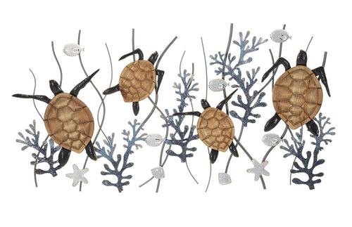 Decoratiune de perete din metal, Turtle Multicolor, l132,7xA5,7xH69,9 cm