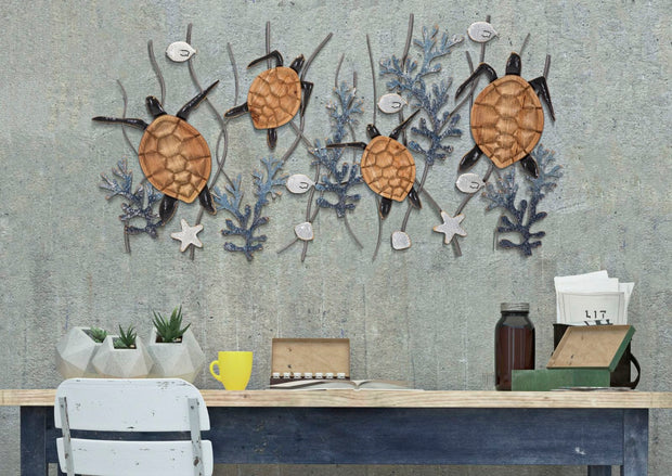 Decoratiune de perete din metal, Turtle Multicolor, l132,7xA5,7xH69,9 cm (4)