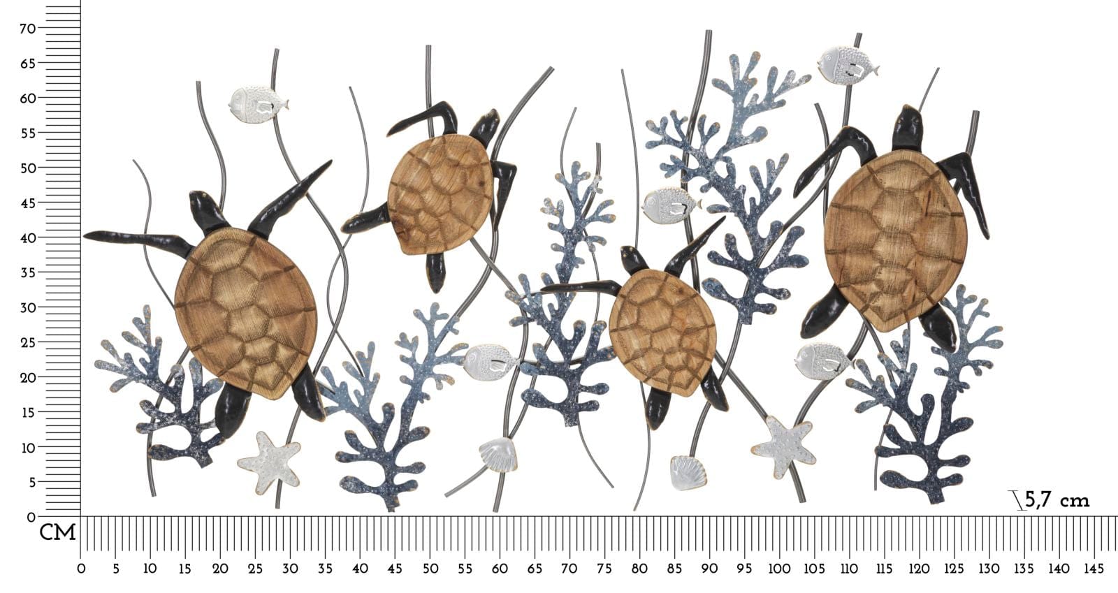 Decoratiune de perete din metal, Turtle Multicolor, l132,7xA5,7xH69,9 cm (5)