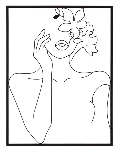 Decoratiune de perete din metal, Woman With Flowers Negru, l60xA1xH80 cm