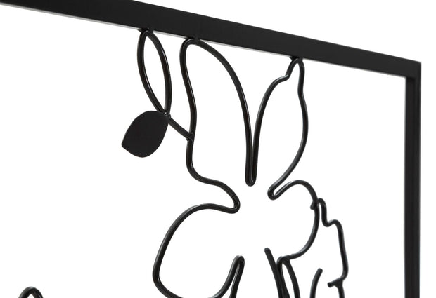 Decoratiune de perete din metal, Woman With Flowers Negru, l60xA1xH80 cm (2)