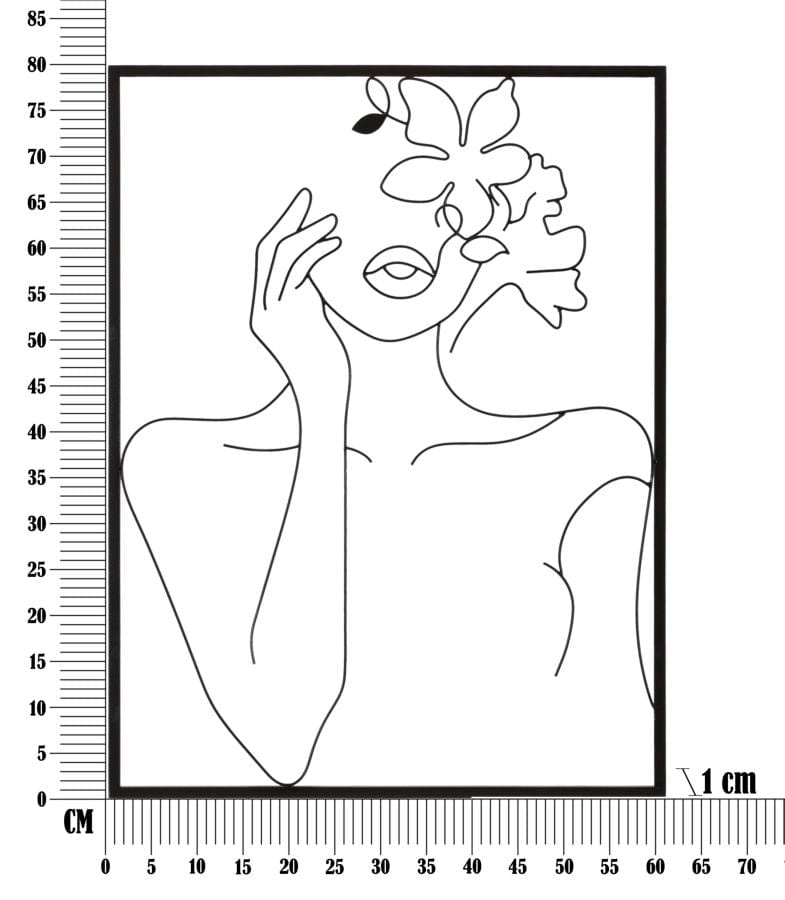 Decoratiune de perete din metal, Woman With Flowers Negru, l60xA1xH80 cm (5)