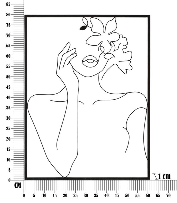 Decoratiune de perete din metal, Woman With Flowers Negru, l60xA1xH80 cm (5)