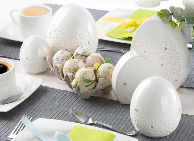 BFSummer Decoratiune din dolomita Egg Small Alb, Ø8xH10 cm
