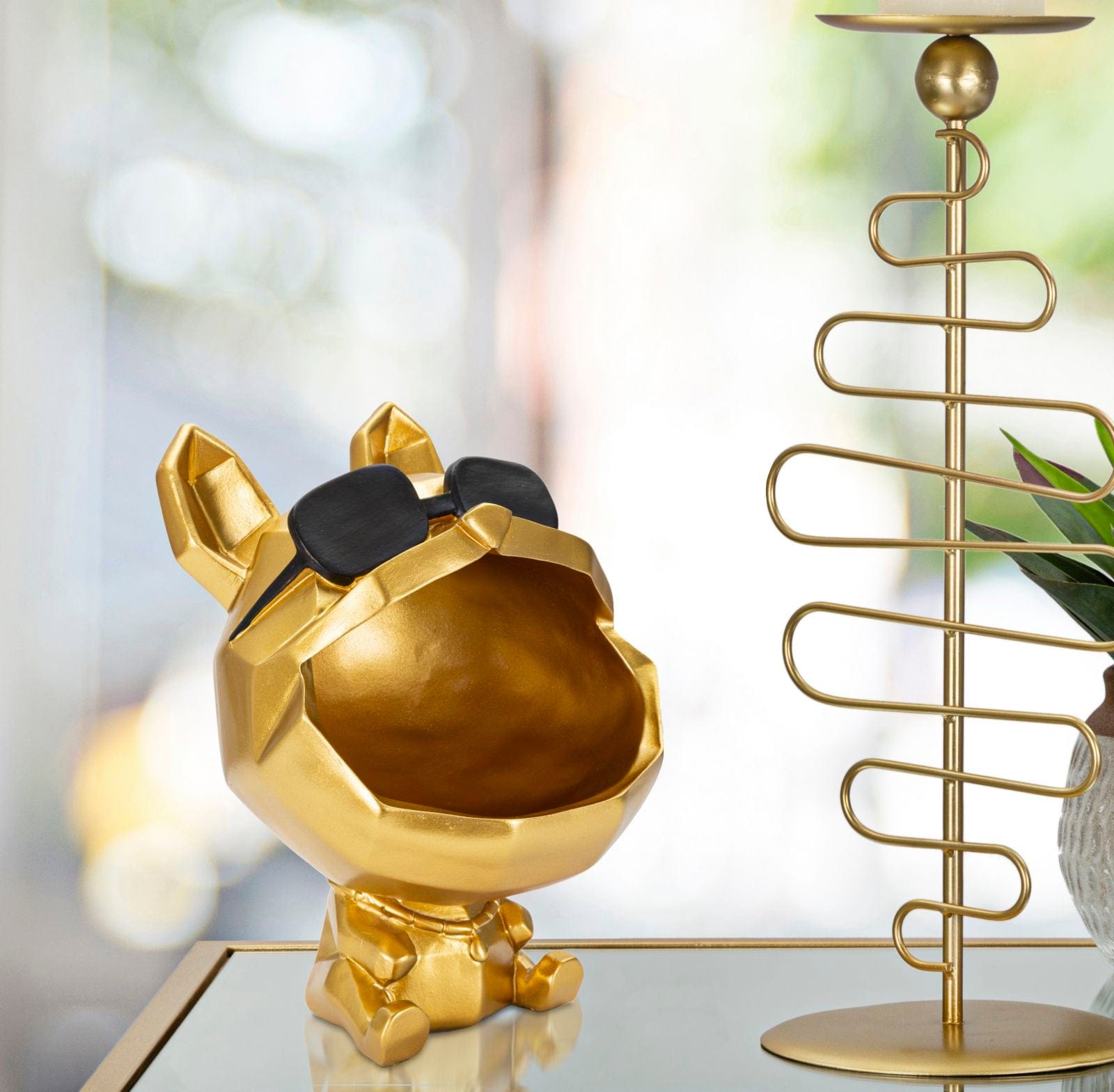 Mauro Ferretti Decoratiune din polirasina, Dog Auriu / Negru, Ø17xH23,5 cm