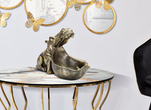 Mauro Ferretti Decoratiune din polirasina, Hipopotamus Auriu Antichizat, L30xl16xH22 cm