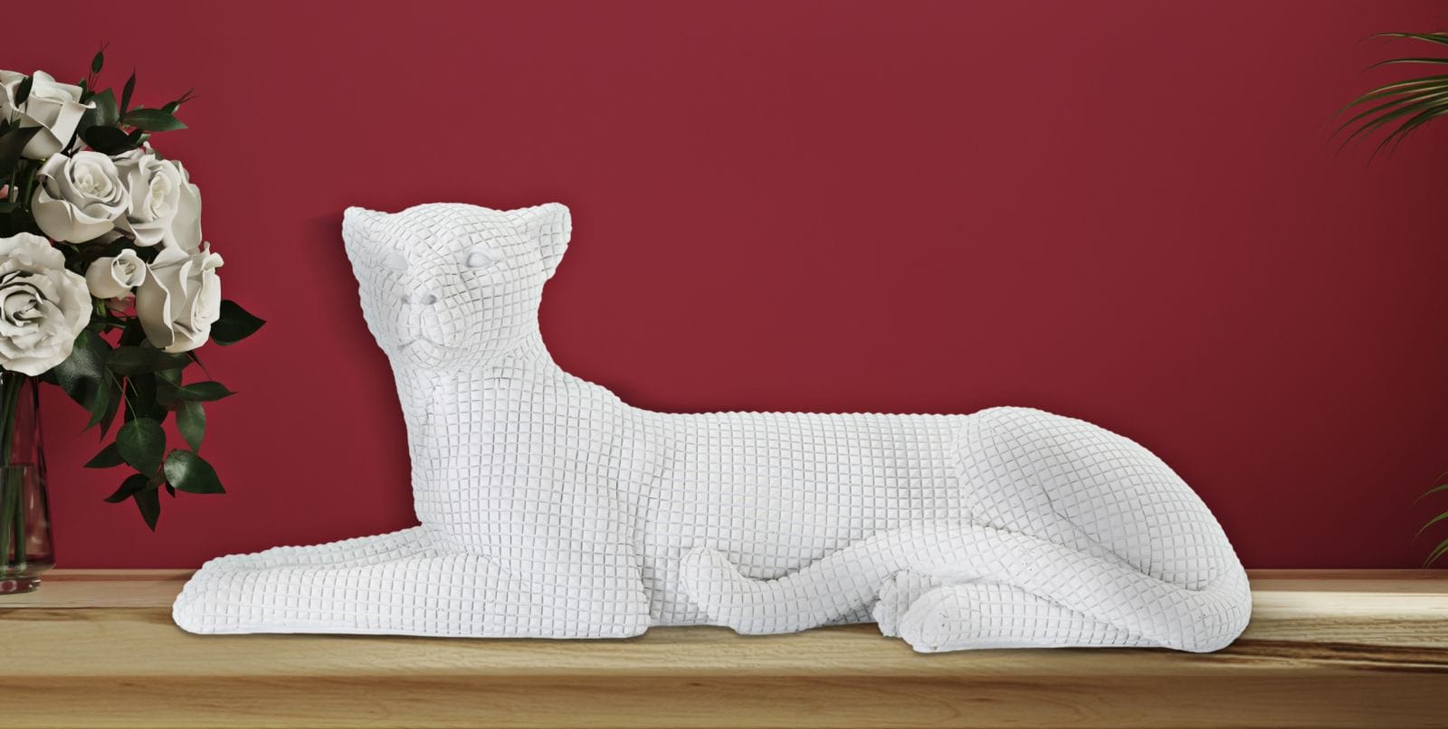 Mauro Ferretti Decoratiune din polirasina, Leopard Alb, L38xl12,5xH15,3 cm