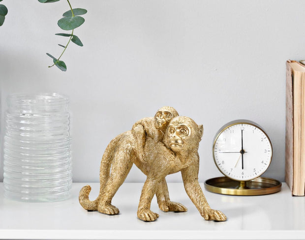 Mauro Ferretti Decoratiune din polirasina, Monkey Mom Auriu, L29,5xl11,5xH18,5 cm