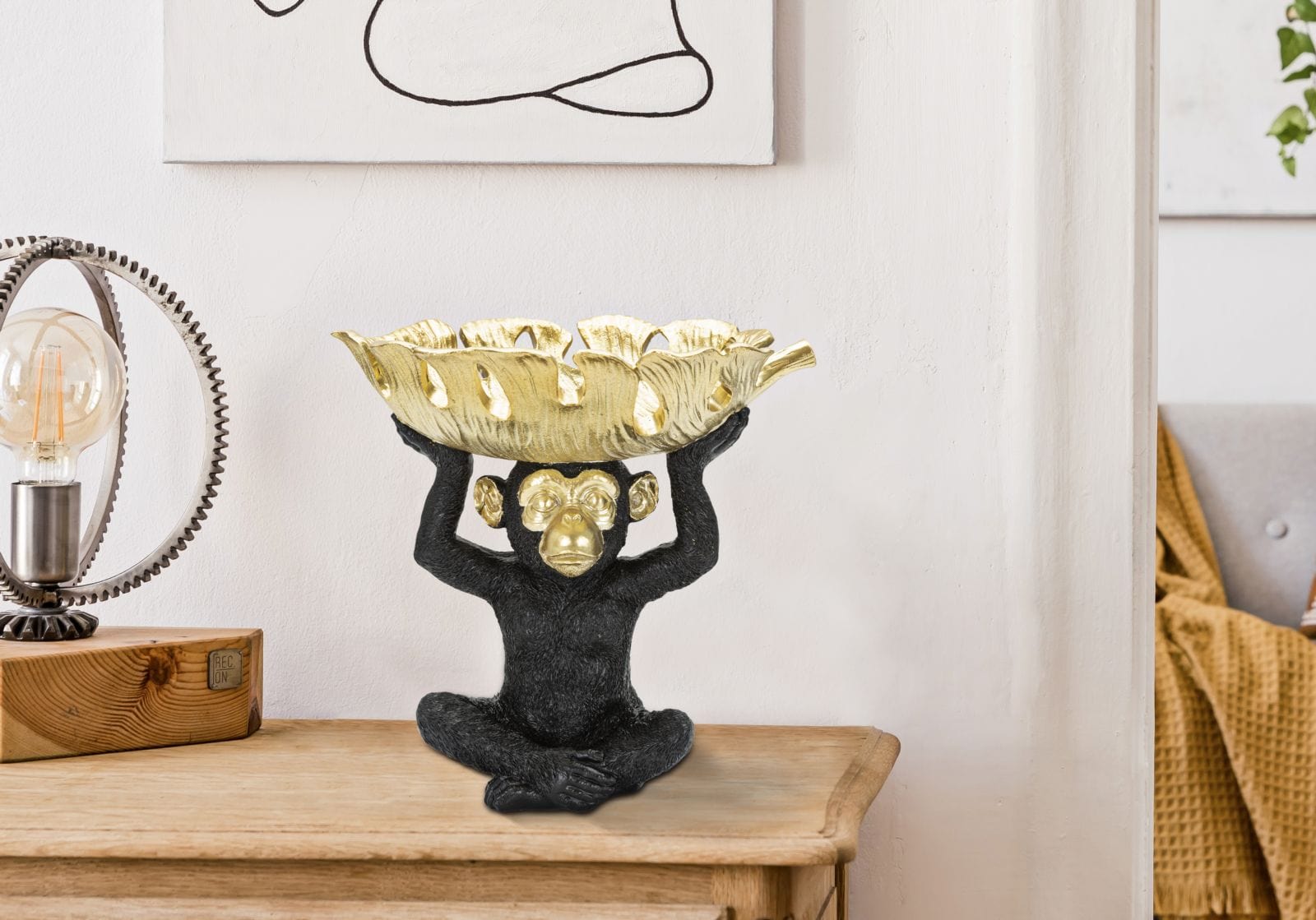 Decoratiune din polirasina, Monkey Negru / Auriu, L25,2xl21xH24 cm (5)