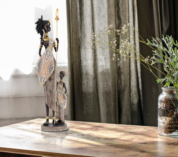 Mauro Ferretti Decoratiune din polirasina, Tribal Masai With Son Multicolor, L11,5xl8,5xH46 cm