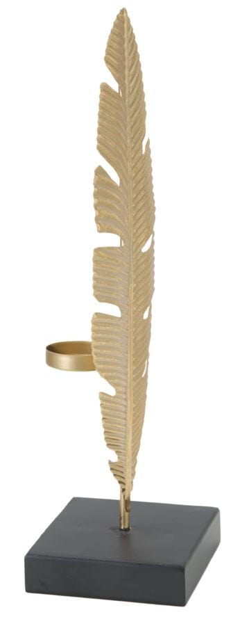 Mauro Ferretti Decoratiune metalica cu suport lumanare, Leaf Glam Auriu / Negru, L10xl10xH34 cm