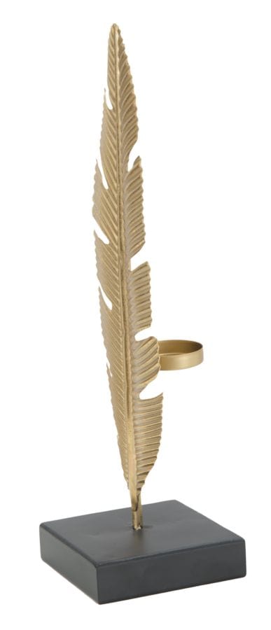 Mauro Ferretti Decoratiune metalica cu suport lumanare, Leaf Glam Auriu / Negru, L10xl10xH34 cm