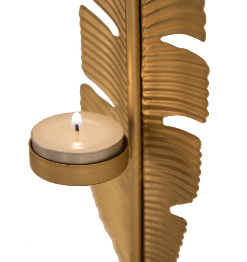 Decoratiune metalica cu suport lumanare, Leaf Glam Auriu / Negru, L10xl10xH34 cm (6)