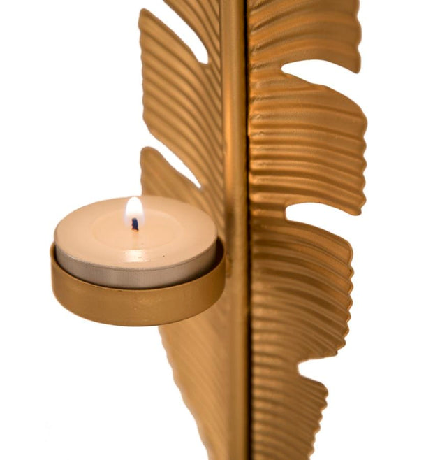 Decoratiune metalica cu suport lumanare, Leaf Glam Auriu / Negru, L10xl10xH34 cm (6)