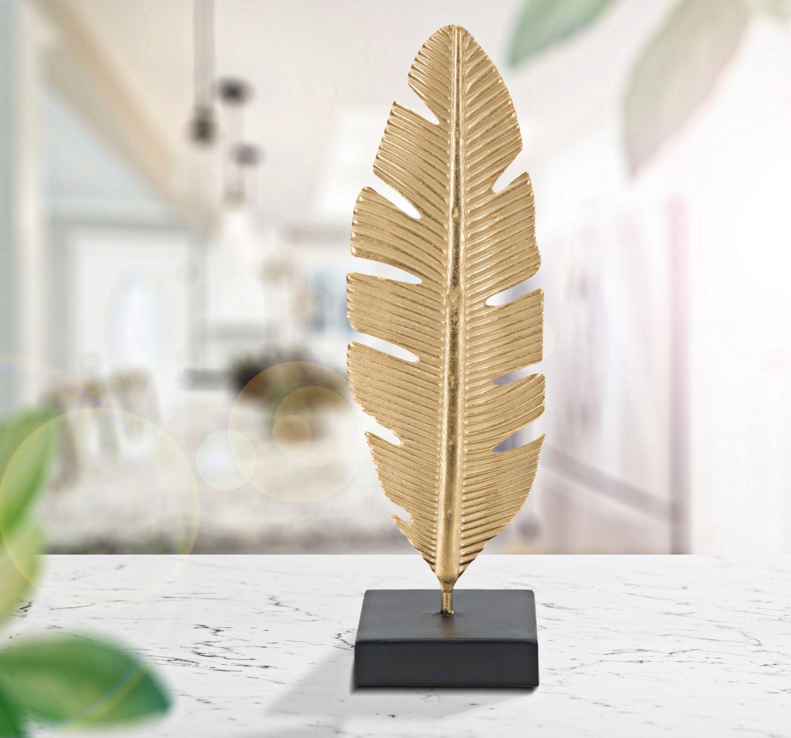 Mauro Ferretti Decoratiune metalica cu suport lumanare, Leaf Glam Auriu / Negru, L10xl10xH34 cm