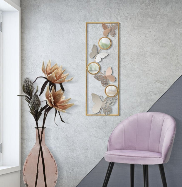 Decoratiune metalica de perete, cu oglinda, Buttry -B- Multicolor, l31xA2xH90 cm (1)