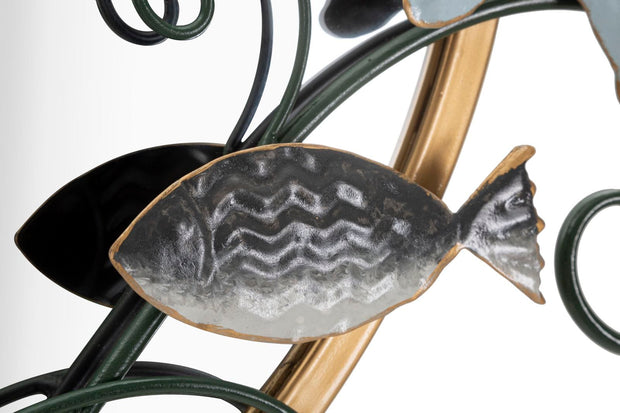 Mauro Ferretti Decoratiune metalica de perete, cu oglinda, Fish Multicolor, l88,9xA7,6xH65,4 cm