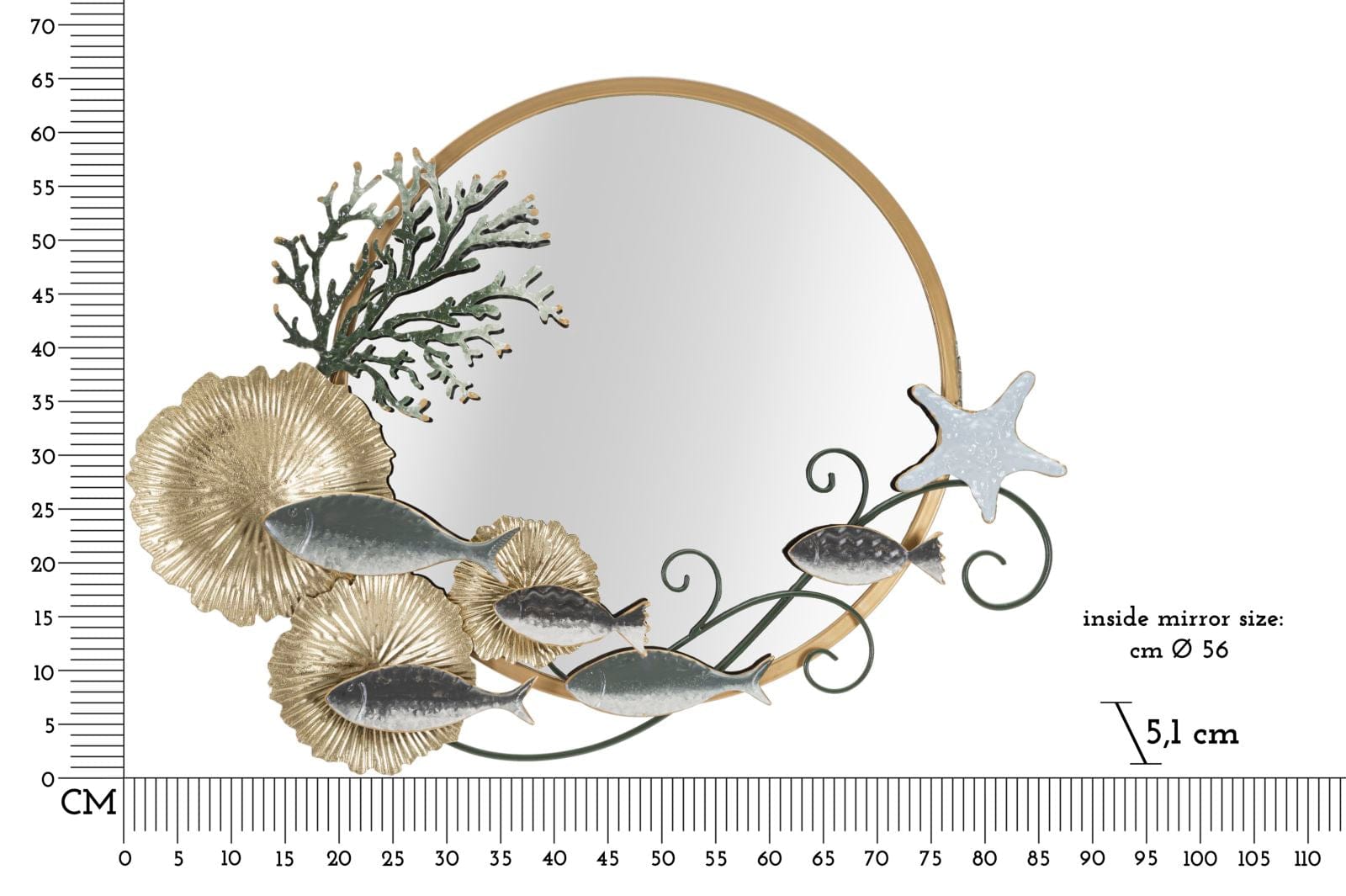 Mauro Ferretti Decoratiune metalica de perete, cu oglinda, Fish Multicolor, l88,9xA7,6xH65,4 cm