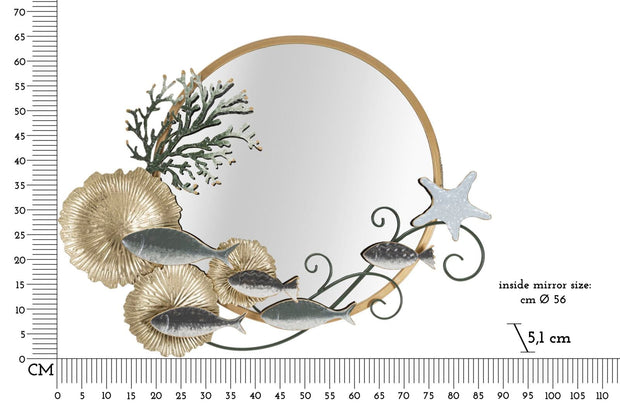 Mauro Ferretti Decoratiune metalica de perete, cu oglinda, Fish Multicolor, l88,9xA7,6xH65,4 cm