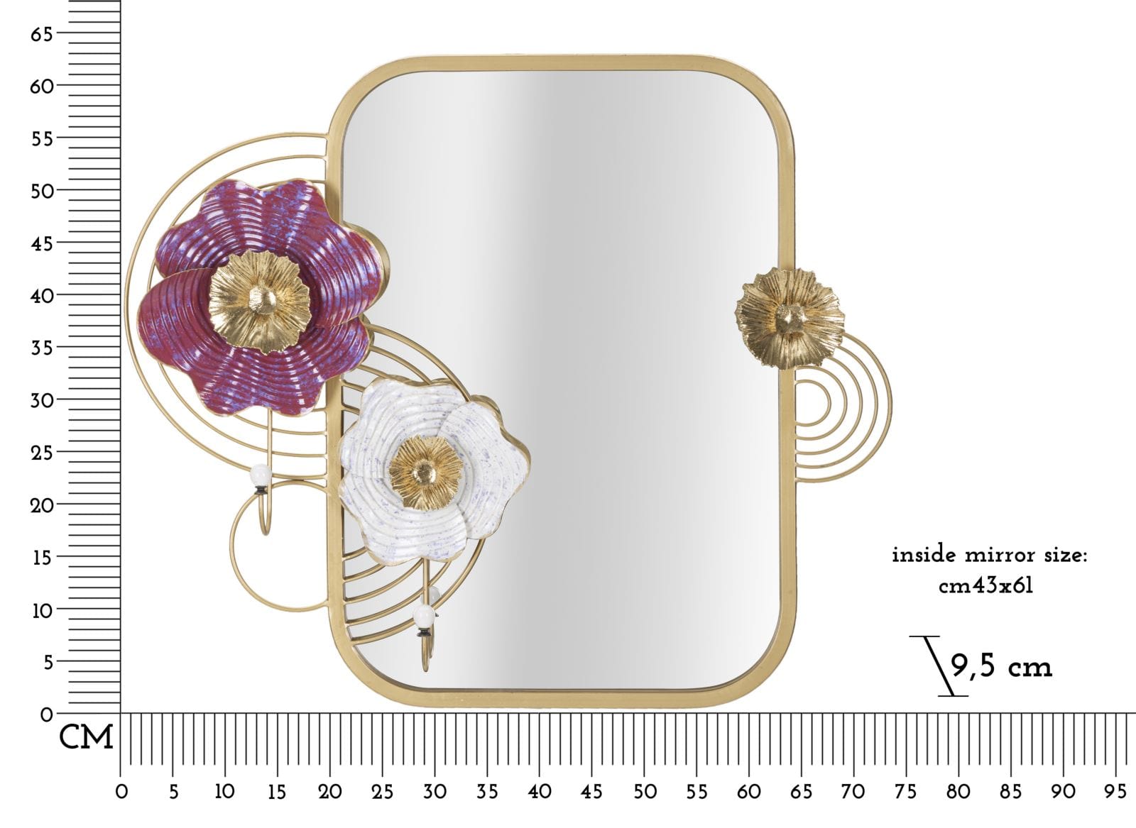 Mauro Ferretti Decoratiune metalica de perete, cu oglinda, Lovis Multicolor, l75xA9,5xH64,1 cm