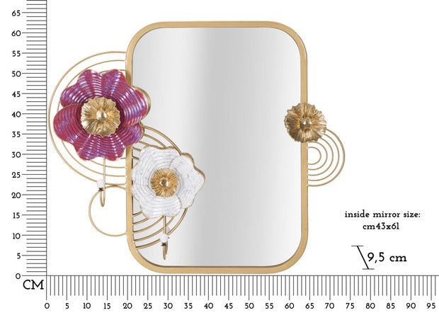 Mauro Ferretti Decoratiune metalica de perete, cu oglinda, Lovis Multicolor, l75xA9,5xH64,1 cm