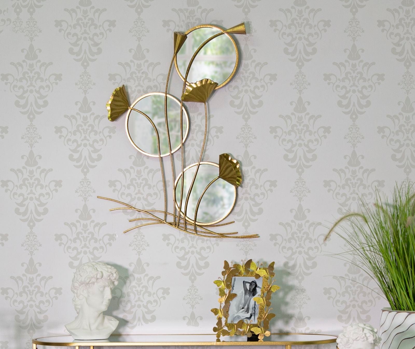 Mauro Ferretti Decoratiune metalica de perete, cu oglinda, Triple Flow Auriu, l65xA8xH88 cm