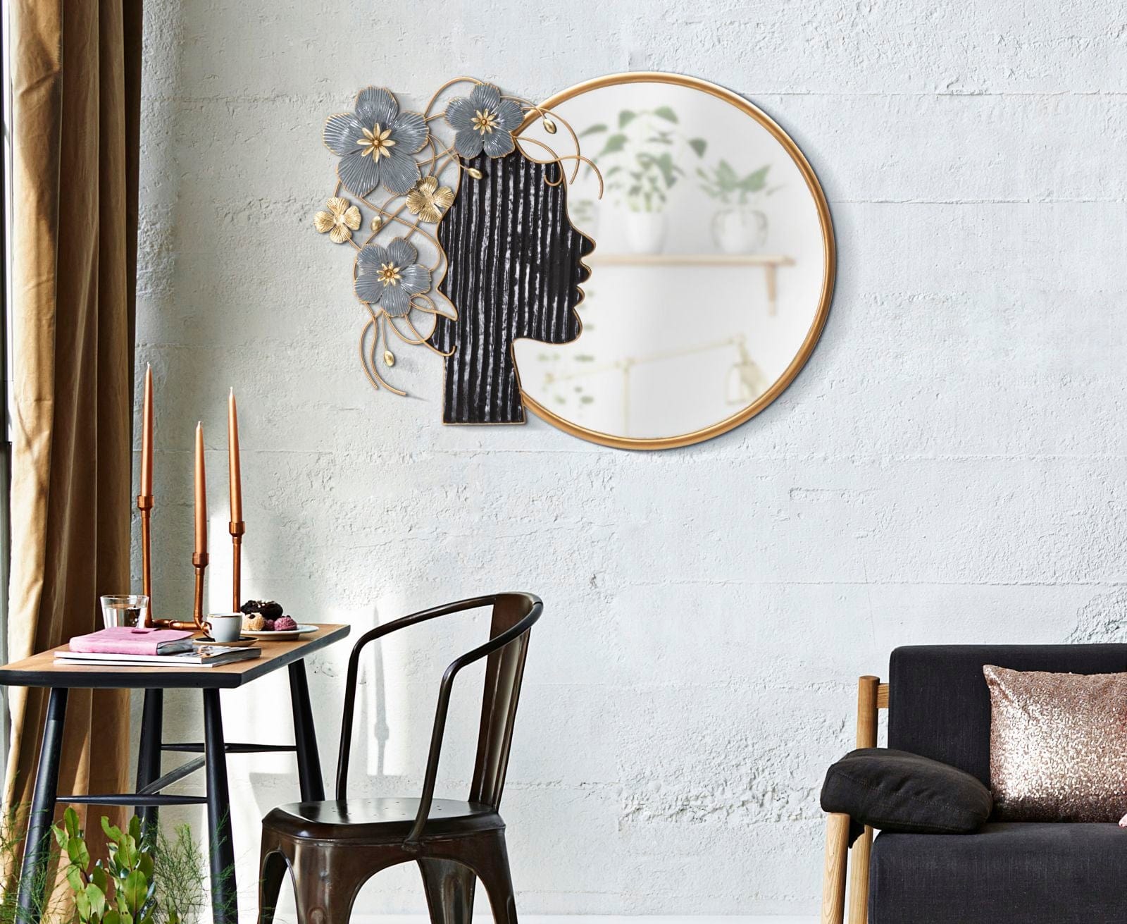 Mauro Ferretti Decoratiune metalica de perete, cu oglinda, Woman Multicolor, l81,9xA7xH61 cm