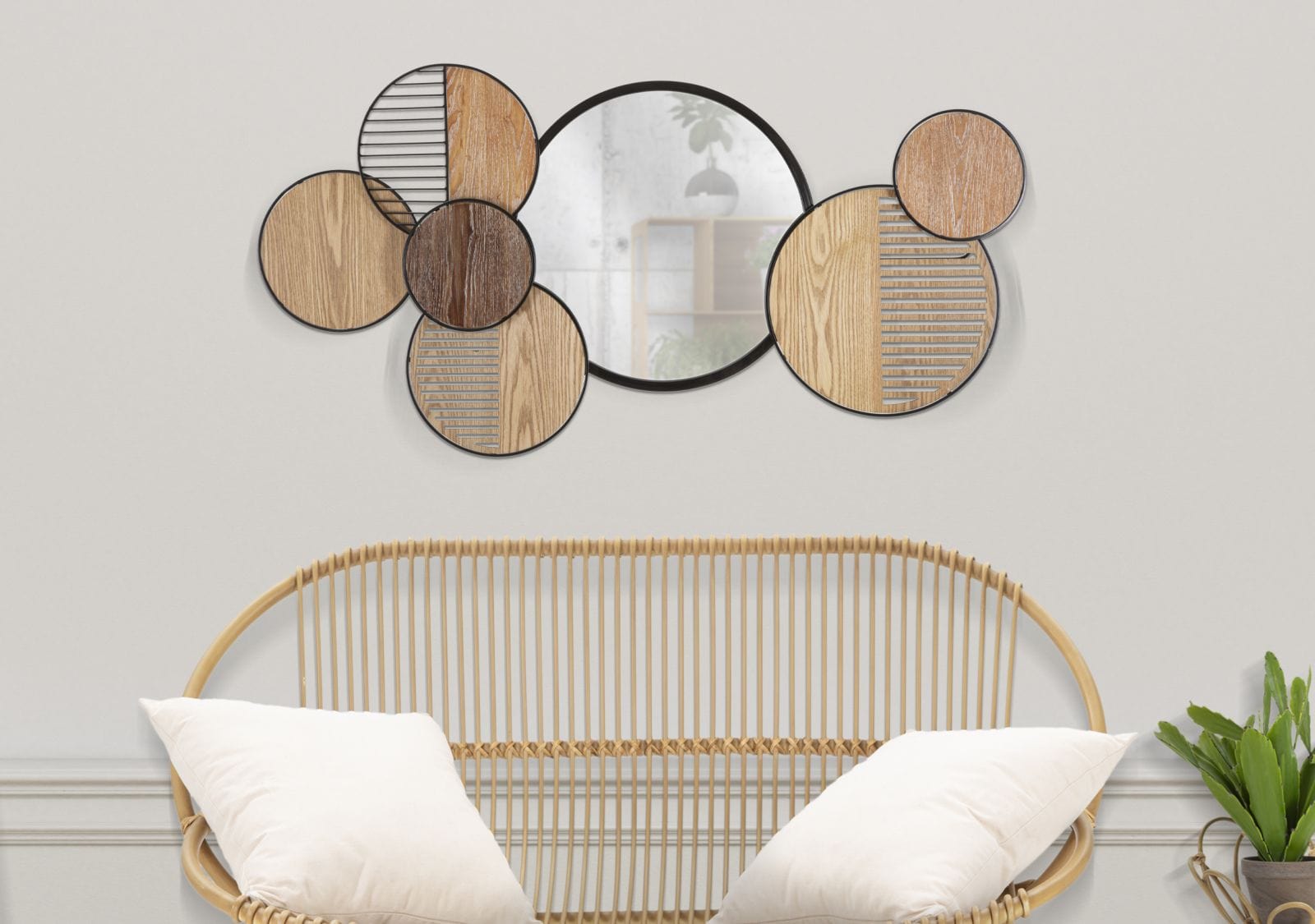 Mauro Ferretti Decoratiune metalica de perete, cu oglinda, Woody Multicolor, l123,2xA4,4xH63,5 cm