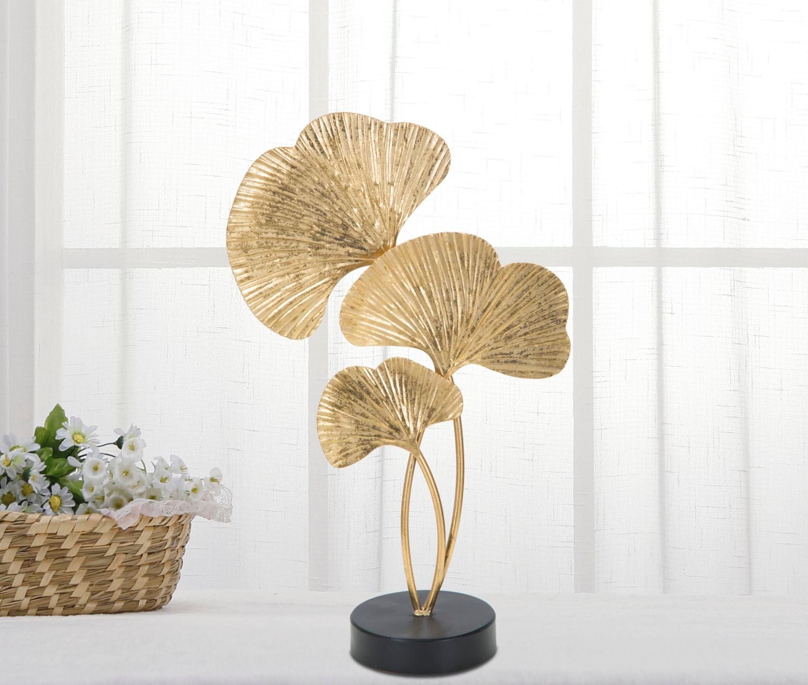 Decoratiune metalica, Foglie Auriu, L24,5xl10,5xH40,5 cm (5)