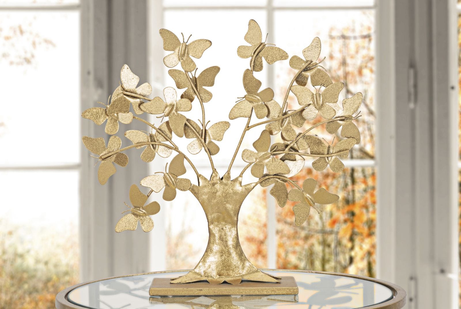 Mauro Ferretti Decoratiune metalica, Tree Glam With Butterfly Auriu, L30xl8xH31 cm