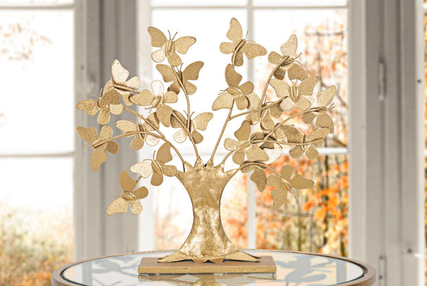 Mauro Ferretti Decoratiune metalica, Tree Glam With Butterfly Auriu, L30xl8xH31 cm