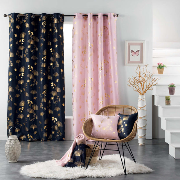 Draperie Bloomy Bleumarin / Auriu, 140 x 260 cm (1)