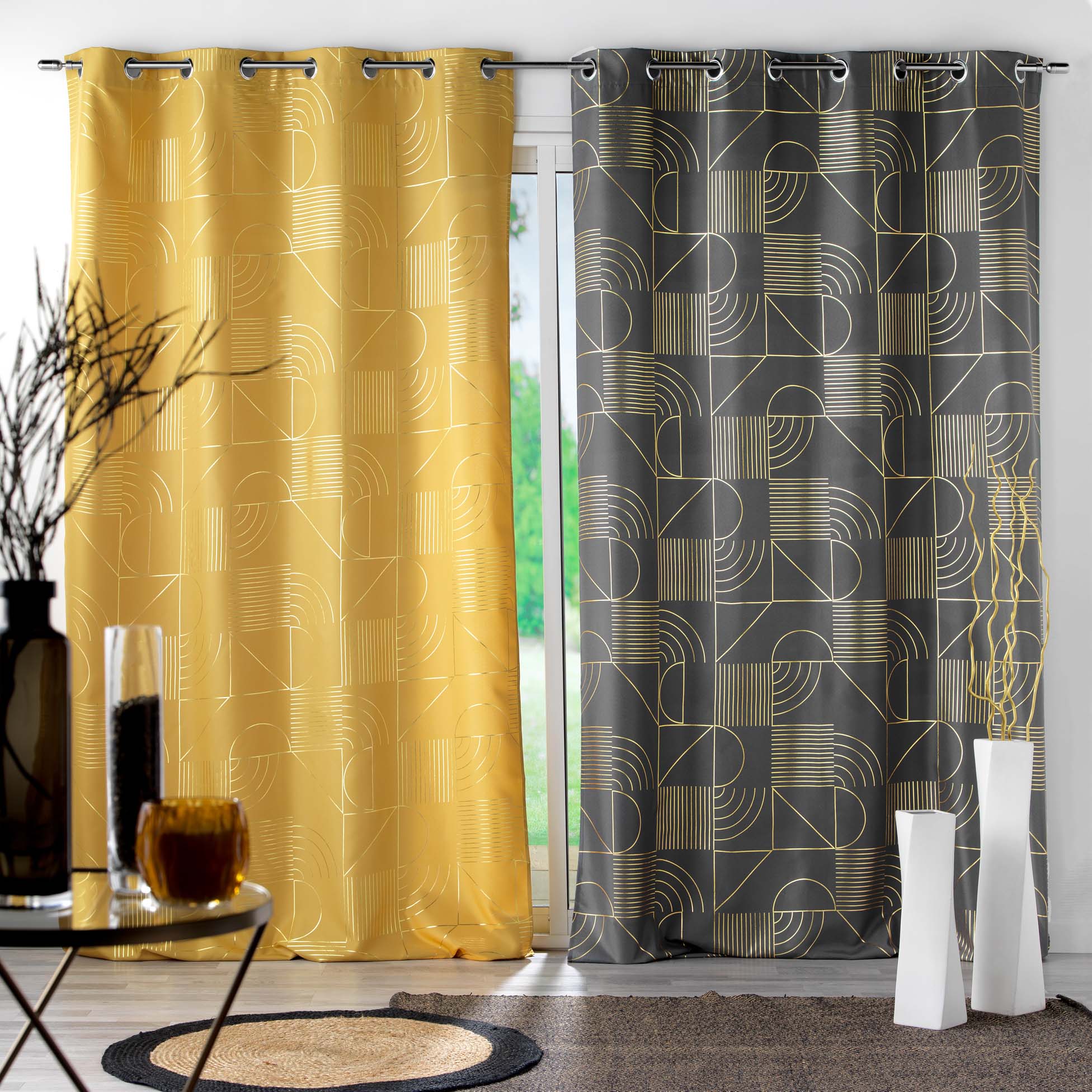 Draperie Lineor Antracit / Auriu, 140 x 260 cm (1)