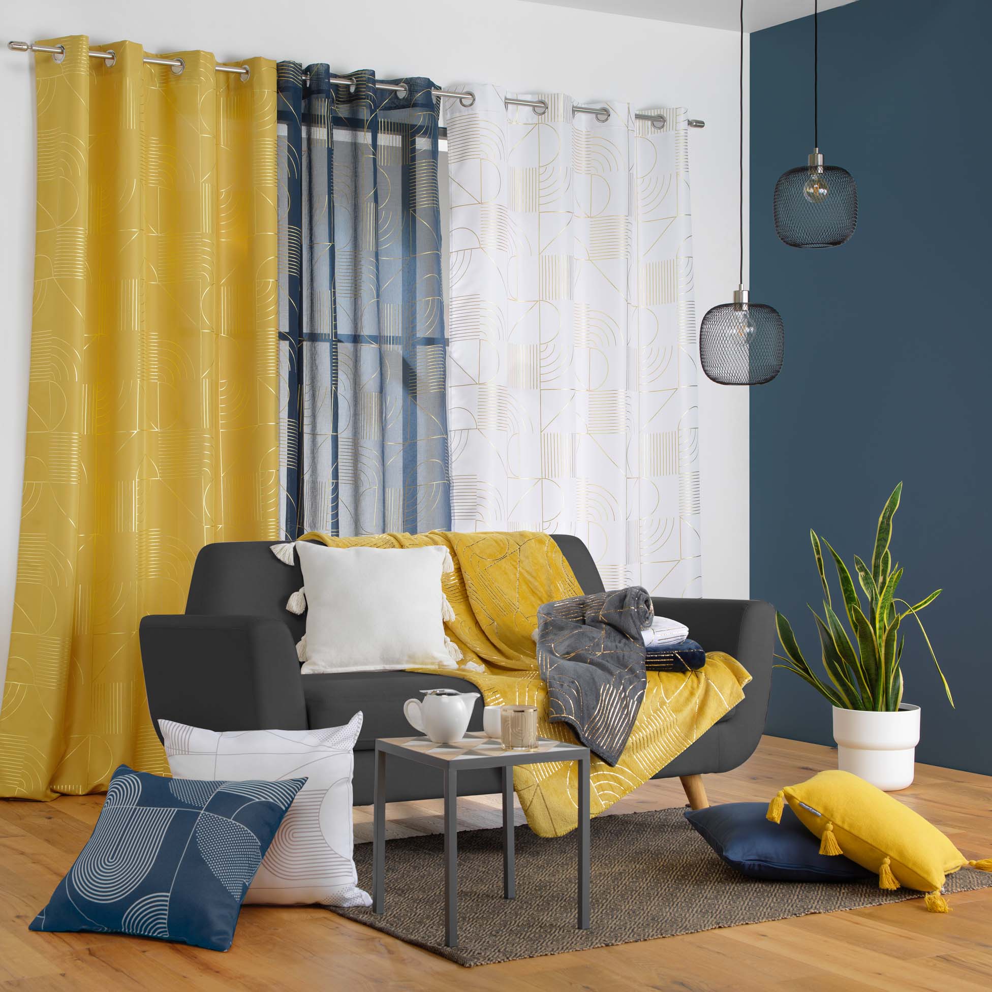 Draperie Lineor Bleumarin / Auriu, 140 x 260 cm (2)