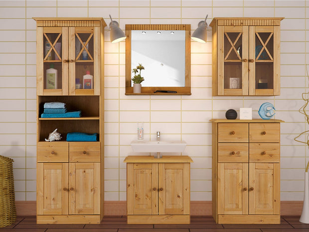 Dorel Home Dulap baie lemn de pin, cu 4 sertare si 2 usi Cornelia Natural, L60xl30xH90 cm