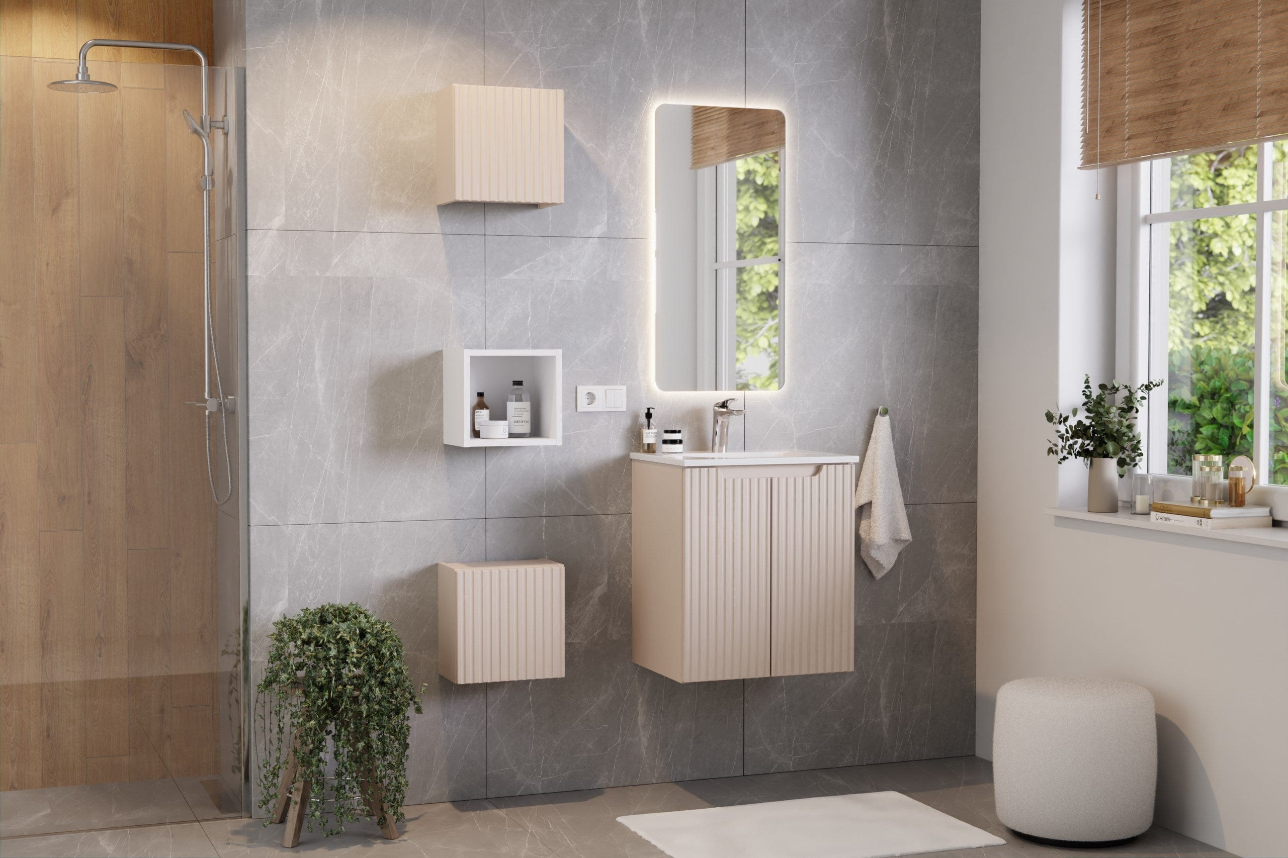 Dulap baie suspendat cu 1 usa, Nova Bej, l30xA18,9xH30 cm (3)