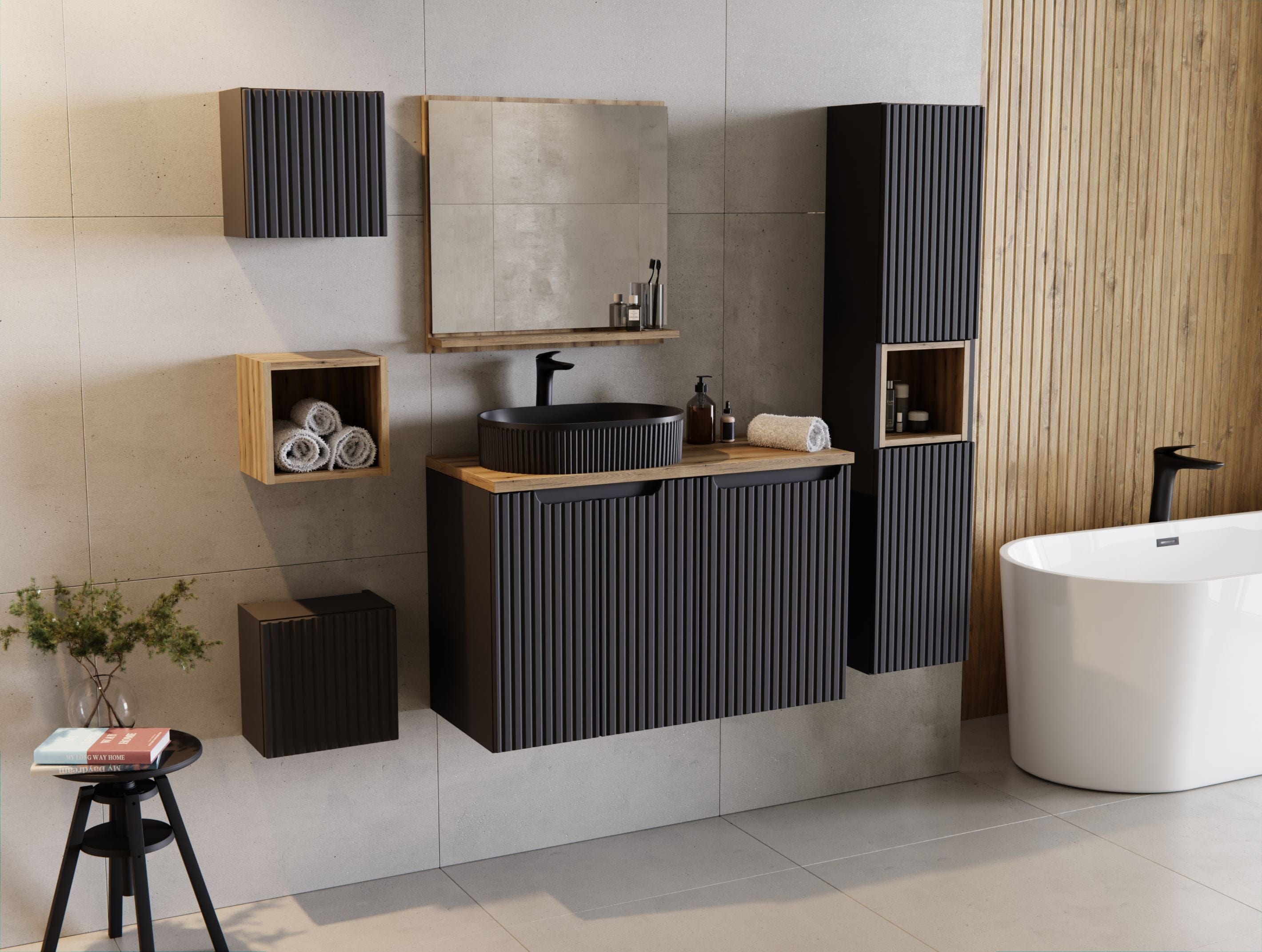 Dulap baie suspendat cu 1 usa, Nova Negru, l30xA18,9xH30 cm (3)