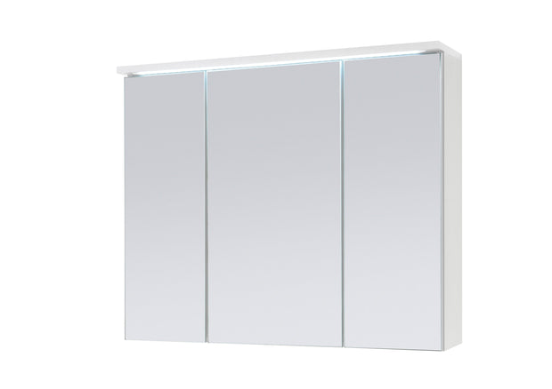 BFSummer Dulap baie suspendat Two Medium din pal, 3 usi si oglinda, cu Iluminare Led, Alb, IP20, 6500K, 157LM, l80xA22,5xH68 cm