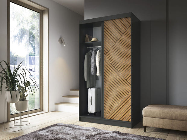 Eltap Dulap din MDF, cu 2 usi glisante, Marrphy II Stejar / Negru, l120xA60xH220 cm