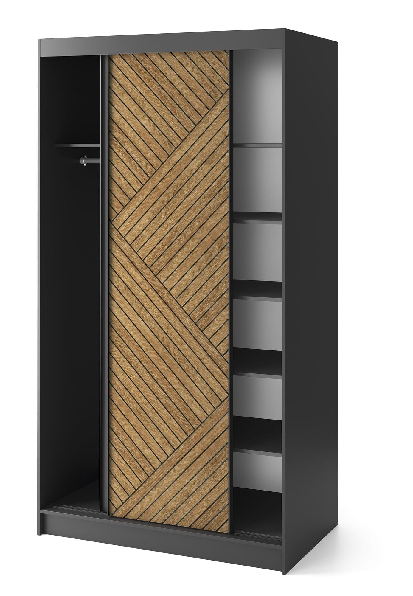 Eltap Dulap din MDF, cu 2 usi glisante, Marrphy II Stejar / Negru, l120xA60xH220 cm