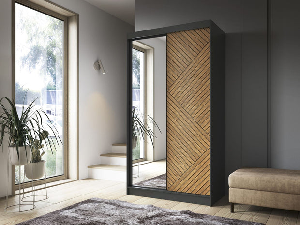 Eltap Dulap din MDF, cu 2 usi glisante si oglinda, Marrphy II Stejar / Negru, l120xA60xH220 cm